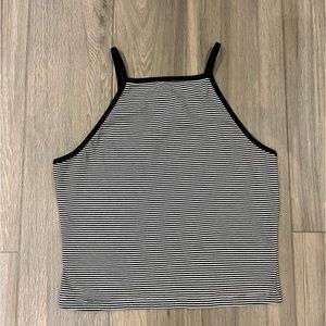 Garage cropped black and white stripped tank top
